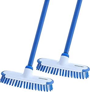 Superio Deck Scrub Brush with Long Handle 48 Inches, Heavy Duty Stiff Bristles Grout Scrubber with Scraper - Cleans Hot Tub, Swimming Pool, Granite Tiles, Bathroom, Patio, Kitchen, Wall and Deck, (2)