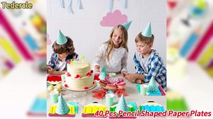 40 Pcs Pencil Shaped Paper Plates – 9 Inch 4 Colors Disposable Plates for Back to School, First Day of School, Teacher Appreciation, Kids Birthday, Kindergarten Graduation Classroom Party Supplies