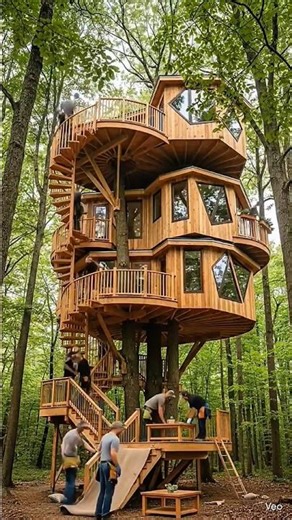 Forest Treehouse Build in Secret Place In Dark Forest Tree Cabin