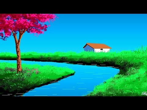 How to Draw - in computer| microsoft paint tutorial | ms paint | computer drawing | scenery drawing