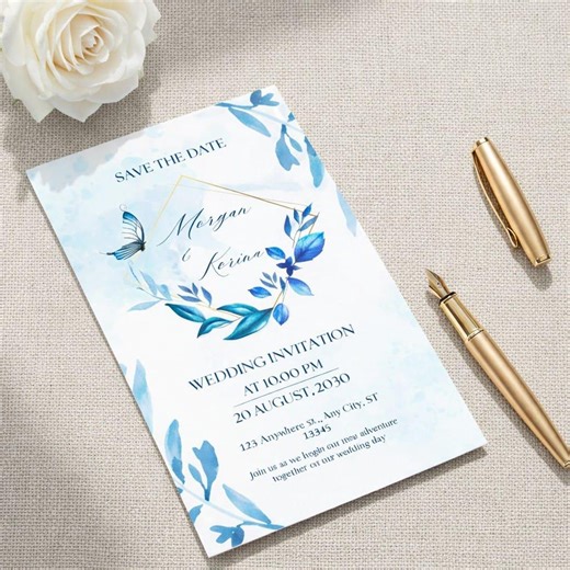 Blue & White Wedding Invitation Video Template | Modern Mobile Invite | Editable Digital Card | Whatsapp Invitation - Etsy