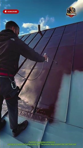 Spraying Protective Coating on Metal Roof for Rust and Weather Resistance #constructionwork
