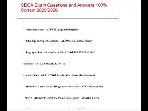 CDCA Exam Questions and Answers 100% Correct 2026/2027