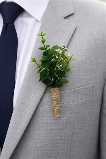 Boho Greenery Boutonnières With Eucalyptus | Lambs Ear Ruscus Wedding Boutonnieres | Faux Silk Homecoming Prom Babies Breath Boutonnière - Etsy