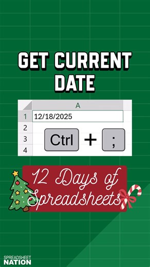 Spreadsheet Nation on Instagram: "Use the shortcut Ctrl + ; to get the text of the current date. This works in Google Sheets as well! You can also use the TODAY function, which will update the date to whatever the current date is when you open your spreadsheet"