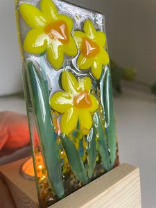 Daffodils - Fused Glass Tea Light Panel - Etsy UK