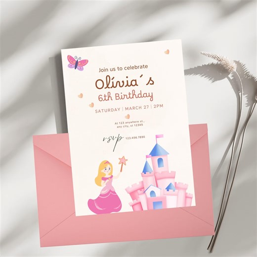 Birthday Invitation Fairy Princess -template Editable in Canva- Pink Floral Girl Birthday Party Invite, Instant Download - Etsy