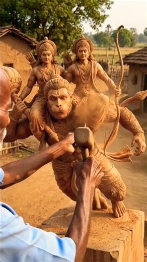 जय श्री राम जय हो बजरंगबली 🙏🤯 Amazing Wooden Sculpture😮 #woodscraft #norafatehi #woodcarving #shorts