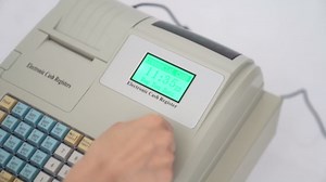 48 Keys Cash Register with Locking Drawer - Electronic POS System with 8-Digit LED Display & Programmable Keys, White Cash Machine Flat Keyboard for Restaurant, Retail Store, Supermarket, Business