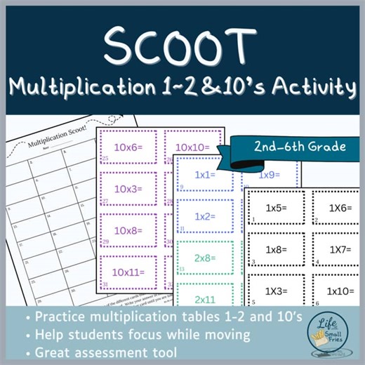 Multiplication SCOOT | Basic Facts 1-2 and 10 | Movement Activity
