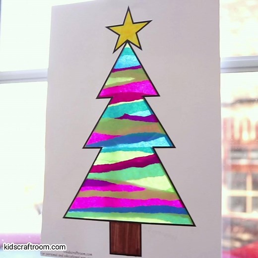 These Christmas Tree Suncatchers are so pretty and easy to make with the printable templates. When the light shines through them they look amazing! Get your templates here: https://kidscraftroom.com/christmas-tree-suncatcher-craft/ | Kids Craft Room