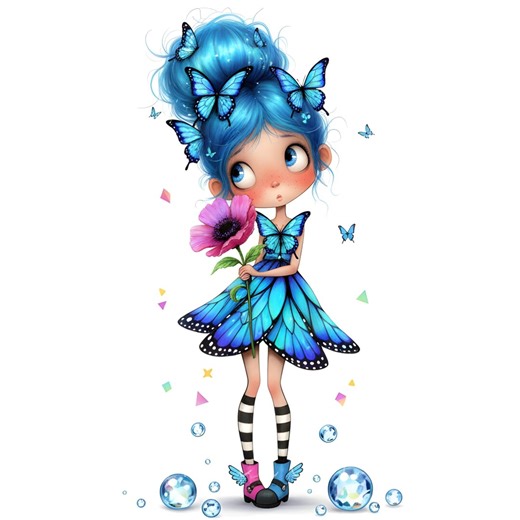 13 JPG Whimsical Girl Butterfly Clip Art Clipart: Quirky Girl With Flowers Nursery Springtime Blue Graphics Fantasy Whimsical - Etsy