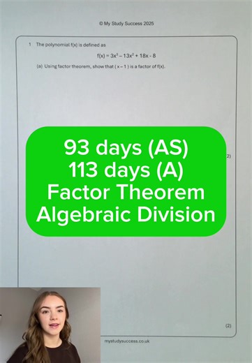 93 days to go AS Level Maths / 113 days to go A Level Maths - Factor Theorem, Algebraic Division #alevel #math #revision