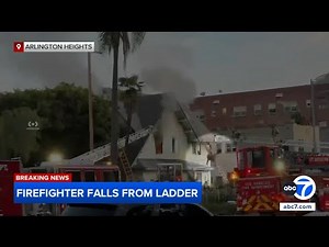 Firefighter falls from ladder at Arlington Heights house fire