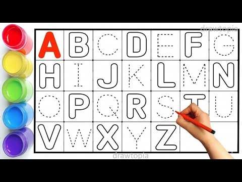 Alphabet, ABC song, ABCD, A to Z, Kids rhymes, collection for writing along dotted lines for toddler