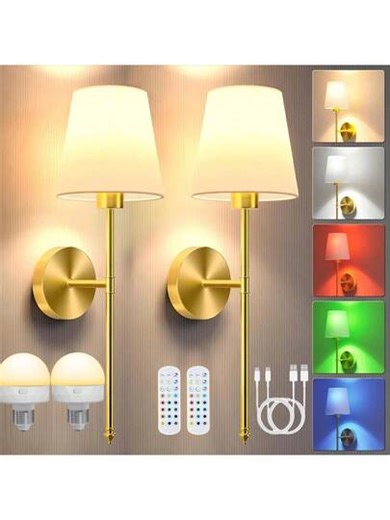 1/2pcs Rechargeable Wall Lamp With Remote Control (Includes Rechargeable RGB Bulb), Bedside Lamp, Ceiling Light, Fairy Light, Decorative Lamp, Night Light, Ceiling Lamp - 15 Color Dimmable Wall Lamp, Suitable For Bedroom, Living Room, Hallway, Bathroom, Kitchen And Closet Lighting, Christmas Home Decor (1800mAh) | SHEIN