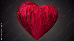 A heart made of triangles is shown in a black background. The heart is red and has a jagged edge, giving it a broken appearance. Concept of sadness or loss, as the heart is no longer whole Stock Video
