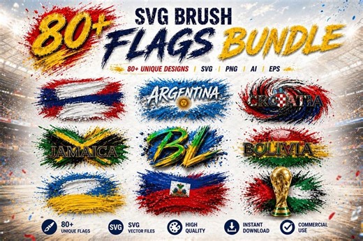 80+ World Country Flags SVG Bundle, Brush Stroke Flag SVG, Sports Flag Designs, Cricut Cut Files, Silhouette, Instant Download - Etsy