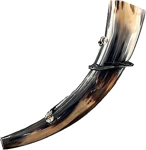 Viking War Horn - 16.5" Genuine Ox-Horn Battle Trumpet - Premium Hand Engraved BOAT Horn Viking Norse Cattle Ancient Horn Bugle Hunting Tool BATTLE HORN BLOWING HORN VIKING BUGLE HORN