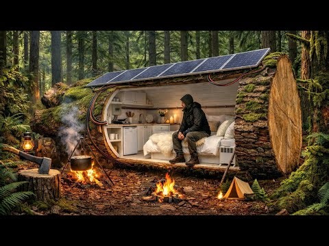 Building a house in the forest (ASMR) -This man built a mini house inside a tree trunk by himself