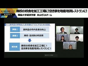 「廃校の校舎を加工工場に！空き家を地産地消レストランに！」 大学生以上一般の部⑦ 獨協大学経済学部国際環境経済学科・米山ゼミＡチーム