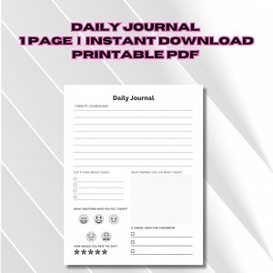 Printable Daily Journal, Reflective Worksheet (PDF) - Etsy