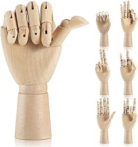 Menkxi 6 Pcs Wooden Hand Model 7 Inch Wood Artist Drawing Manikin Articulated Mannequin Right Hand Flexible Figure Hand Model Art Sketching Painting for Home Office Desk Decoration(Close Style)