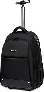 Rolling Backpack for Men Adults, Business Carry on Luggage 15 inch Laptop Wheeled Backpack, Travel Suitcase Women Trolley Bag with Wheels,Black