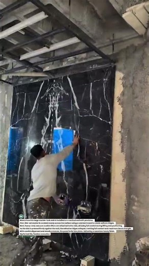Large Marble Slab Wall Install #TileWork #Construction #Remodel