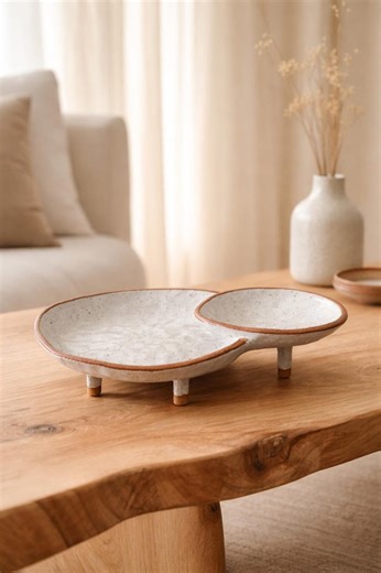 Handmade Ceramic Footed Divided Serving Dish, Snack and Dip Tray, Appetizer Platter - Etsy