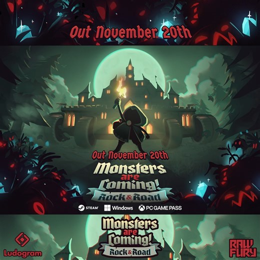 🔥 The wait is over, heroes! ⚔️ Monsters are Coming! Rock & Road arrives November 20 on Steam, Windows / PC Xbox Game Pass, and GOG! 💥 A new trailer premiered at the ID at Xbox x IGN Showcase. Prepare to face the monsters! 🕷️ ~ Wishlist Monsters are Coming! Rock & Road now! 👇 ⚔️ Steam - https://store.steampowered.com/app/2934220/Monsters_are_Coming_Rock__Road/ ⚔️ PC Xbox Game Pass - https://www.xbox.com/games/store/monsters-are-coming-rock-road/9pjbkf27c16m ⚔️ GOG - https://www.gog.com/en/gam