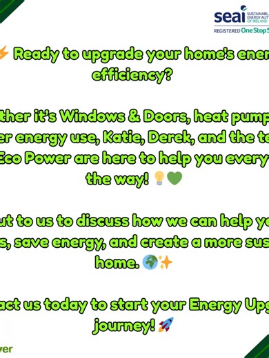 🌿⚡ Ready to upgrade your home's energy efficiency? Whether it’s Windows & Doors, heat pumps, or smarter energy use, Katie, Derek, and the team at Aspen Eco Power are here to help you every step of the way! 💡💚 Reach out to us to discuss how we can help you lower your bills, save energy, and create a more sustainable home. 🌍✨ Contact us today to start your Energy Upgrade journey! 🚀 https://www.aspenecopower.ie/ @seai_ie #HomeEnergyUpgrade #gogreen #sustainability #SmartEnergy #aspenecopower #