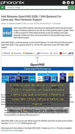 🧐👉 OpenVINO 2026.1 libera inferência otimizada com Llama.cpp e suporte a novos ... #QixNewsAI