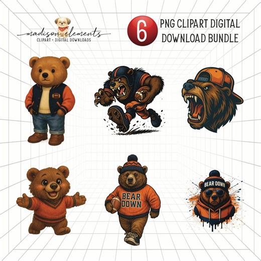 Bear Mascot Digital PNG Bundle, Brown Bear Clipart Set, Cute Bear Download, Kids Bear Graphics , Football Mascot Designs, Bear With Cap Png - Etsy