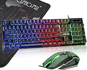 Gaming LED Backlit Keyboard and Mouse Combo CHONCHOW USB Wired Rainbow Key Board Mice Set Mechanical Feeling Compatible with PS4 PC Windows Mac Black