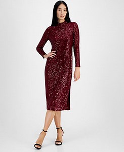 Anne Klein Women's Mock-Neck Sequin Midi Dress  - Macy's