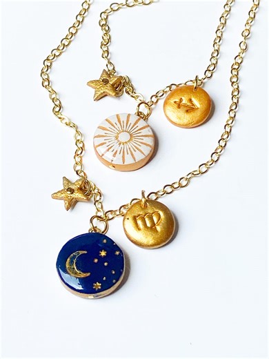 Handmade Zodiac Sign Necklace: Sun, Moon & Stars Celestial Jewelry - Etsy