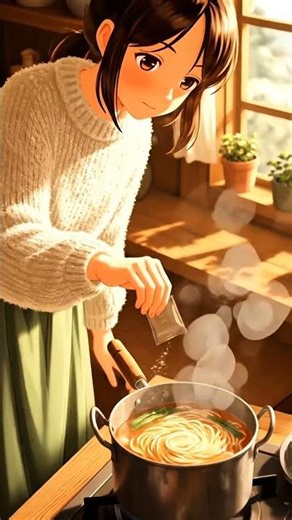 Morning Noodle Cooking 🍜 | Quick & Cozy Breakfast Idea#shorts #ghibli