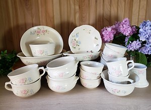 Pfaltzgraff Tea Rose Dishes, Floral Pastel Watercolors W Blue, Pink Flowers, Cups, Serving Bowls and Soup Dessert Bowls, Ramekins, NICE - Etsy