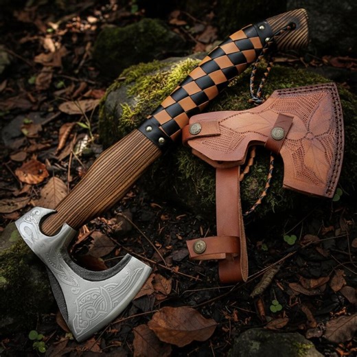 Hand Forged Viking Axe – Engraved High Carbon Steel Blade, Leather Wrapped Wood Handle - Etsy