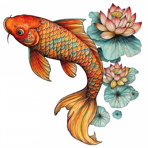 Folk Koi Fish Clip Art, 12x Koi With Lotus PNG Clipart Set, Watercolor Fish Clip Art, Printable Digital Download, Transparent PNG - Etsy