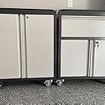 Rolling Garage Storage Cabinet with Locking Door and Shelves, 71''H Lockable Metal Storage Cabinet on Wheels, Steel Tool Cabinet for Warehouse, Basement, Utility Room, Black&Gray