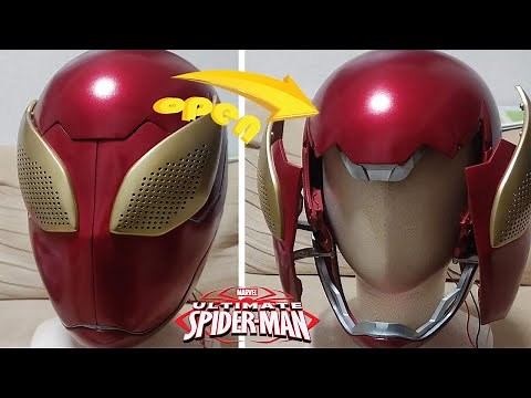 3D printed IRON SPIDER helmet with motorized opening for cosplayers