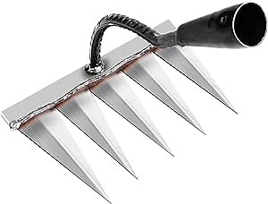 Heavy Duty Garden Tool - Iron Rake for Gardening and Weeding, Carbon Steel Head, 5 Toothed