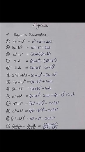 Algebraic formulas | Whole Square formulas #mathematics #maths