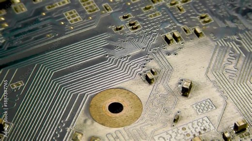 Blue electronic printed circuit board with SMD components