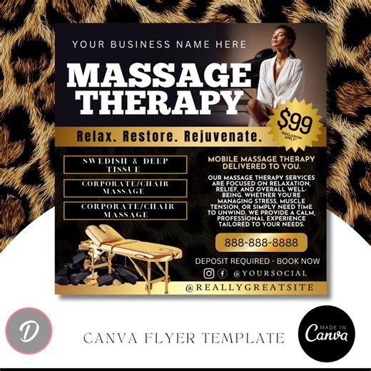 Mobile Massage Flyer Canva Template | Editable Massage Therapy Service Flyer | At-home Spa & Wellness Printable Business Marketing - Etsy