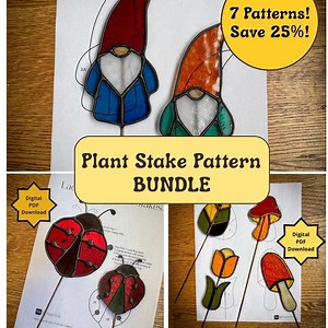 Stained Glass Pattern BUNDLE Garden/plant Stakes-digital FILE (pdf Png)-gnome Ladybug Mushroom Leaf Flower Beginner/easy Suncatcher Template - Etsy