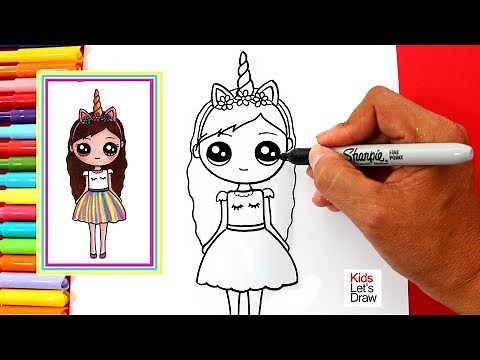 How to draw a Kawaii UNICORN GIRL (colorful dress)
