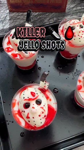 These Scary Movie Jello Shot Characters are a MUST at Halloween parties! Mold is linked in my bio! What scary movie character Jello shot should I do next? Let me know in the comments! #jelloshots #horrormoviefan #halloweentreats #halloweenfood #spookycute #spookyvibes | Jo's Cakes